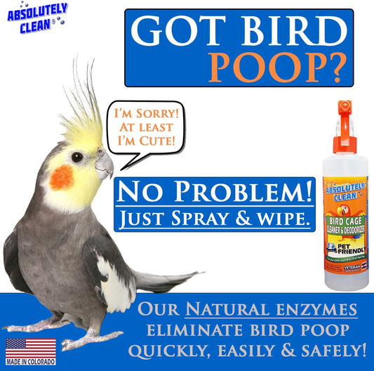 Amazing Bird Cage Cleaner and Deodorizer - Just Spray/Wipe - Safely & Easily Removes Bird Messes Quickly and Easily - USA Made - Fragrance Free (4X Concentrate - 16Oz Makes 64Oz)